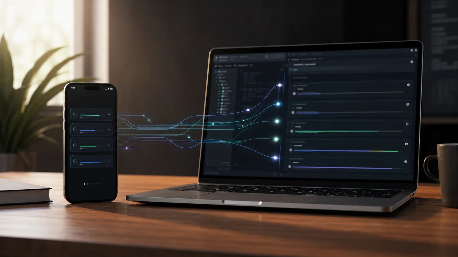 A phone acting as a control layer for Codex agent work across a laptop and remote development environment.