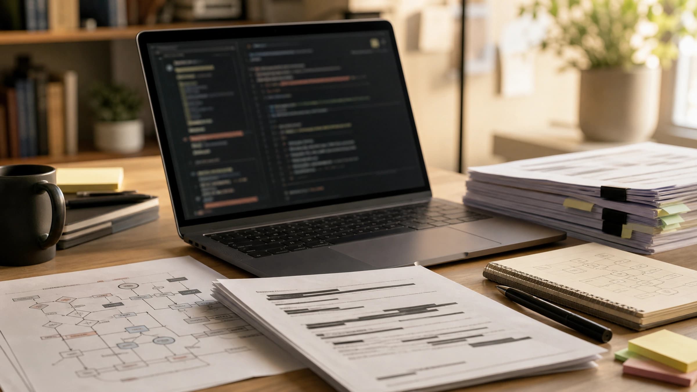 Serious Anthropic-style cybersecurity research desk showing vulnerability triage and patch workflow cues for Claude Mythos.
